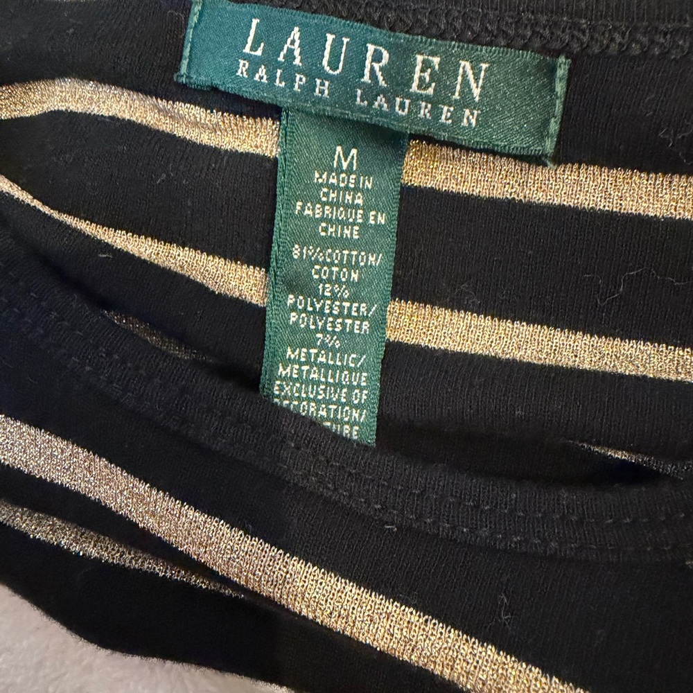 Ralph Lauren womens long sleeves pull over stripe black gold sweater Medium - Picture 4 of 6